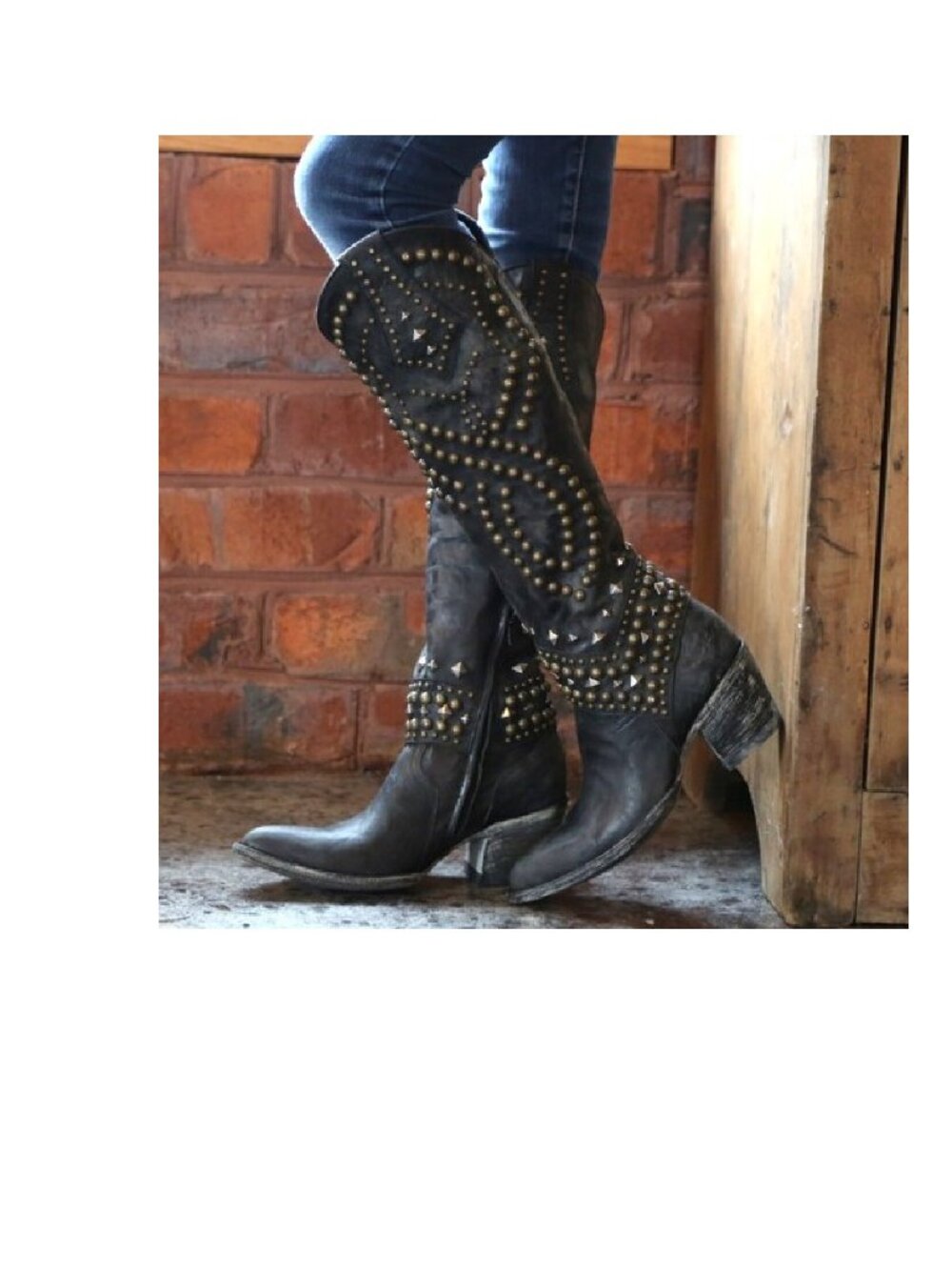 Old Gringo Studded Belinda Knee high boots, Black, 8
